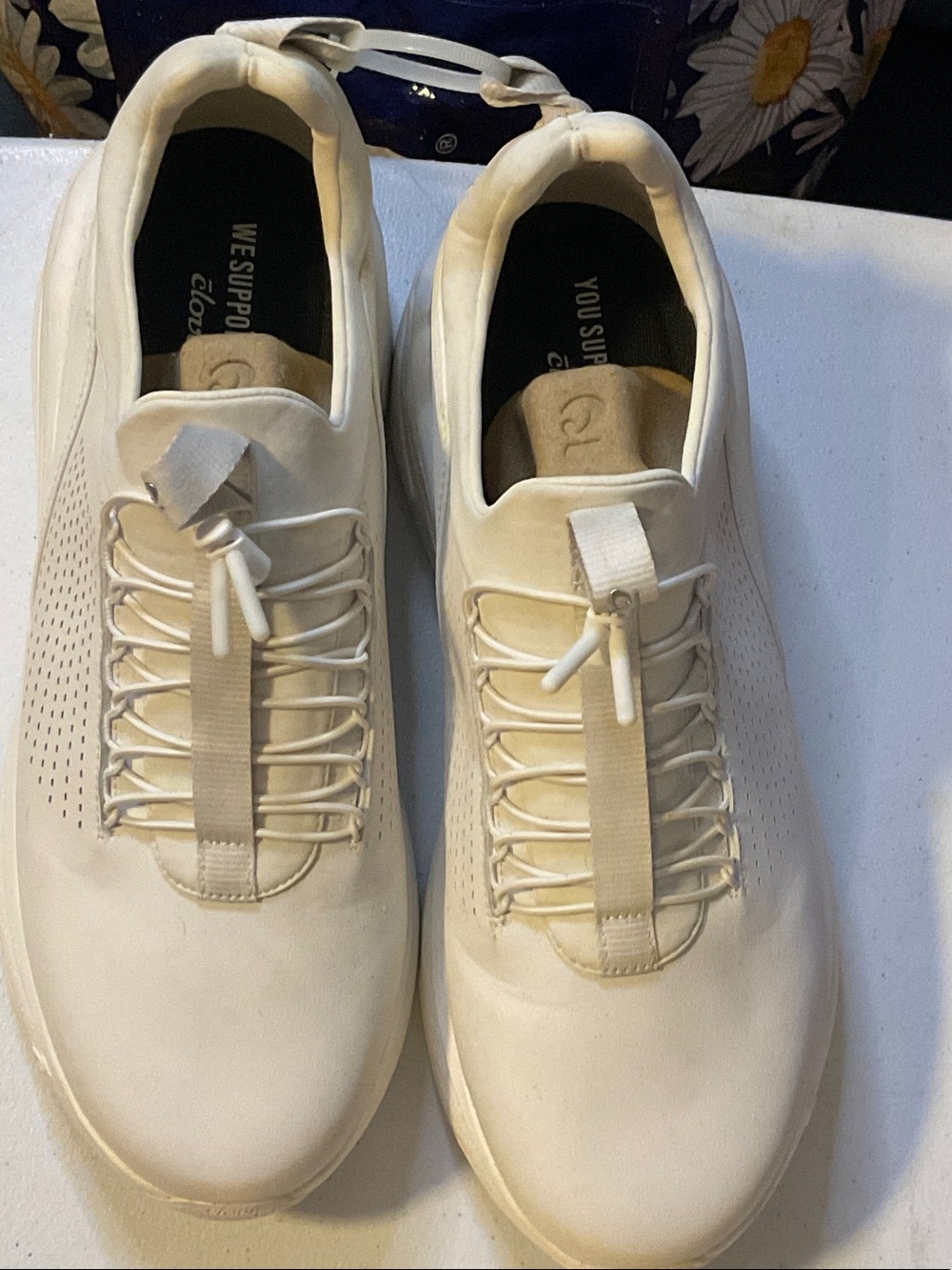 Shoes 7 - Men's White Slip-On Lace-Style Casual Sneakers